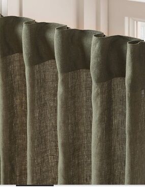 CB2 Olive Green EUROPEAN FLAX Linen Window Curtain Panel 48X84